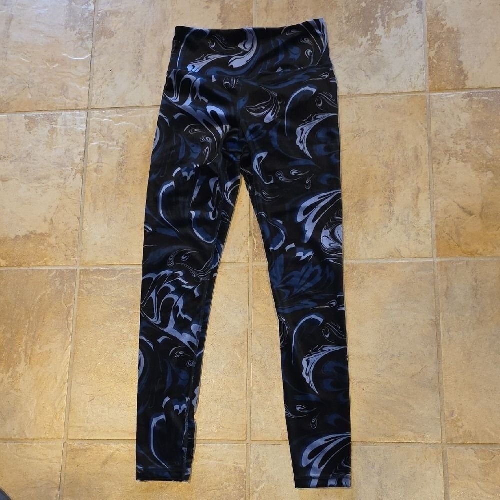 Athleta Elation Velvet Tight Womens XS Blue Marble Swirl EUC High Rise Yoga